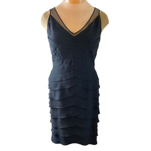 Adrianna Papell Black 10 Cocktail Dress 10 Tiered Ruffle Sheer Neckline